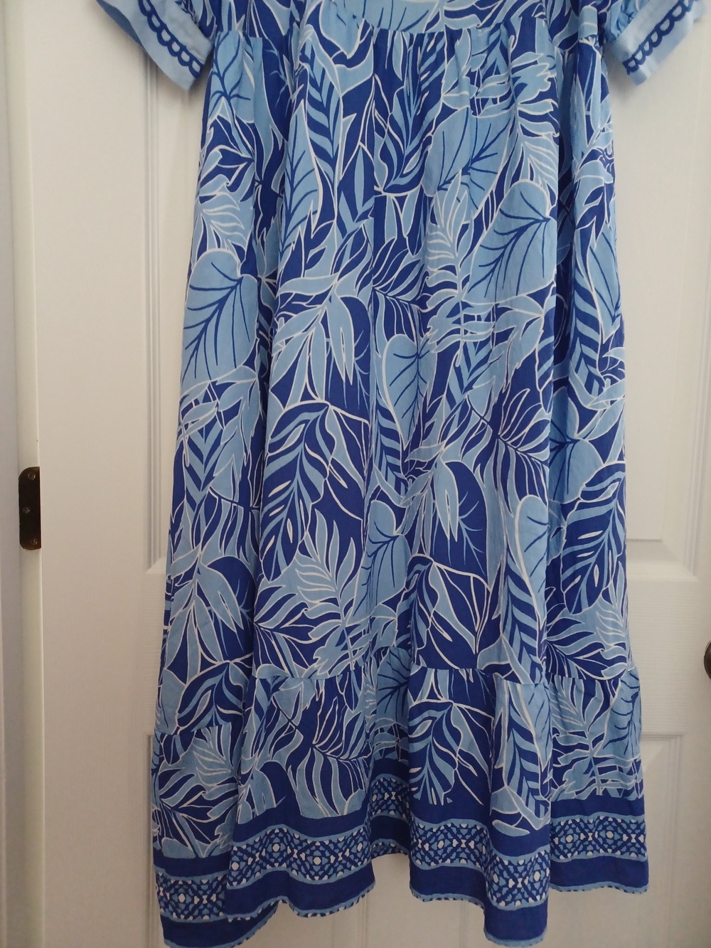 Umgee Womens Size L Blue Leaf-Print Midi Dress - Picture 6 of 11